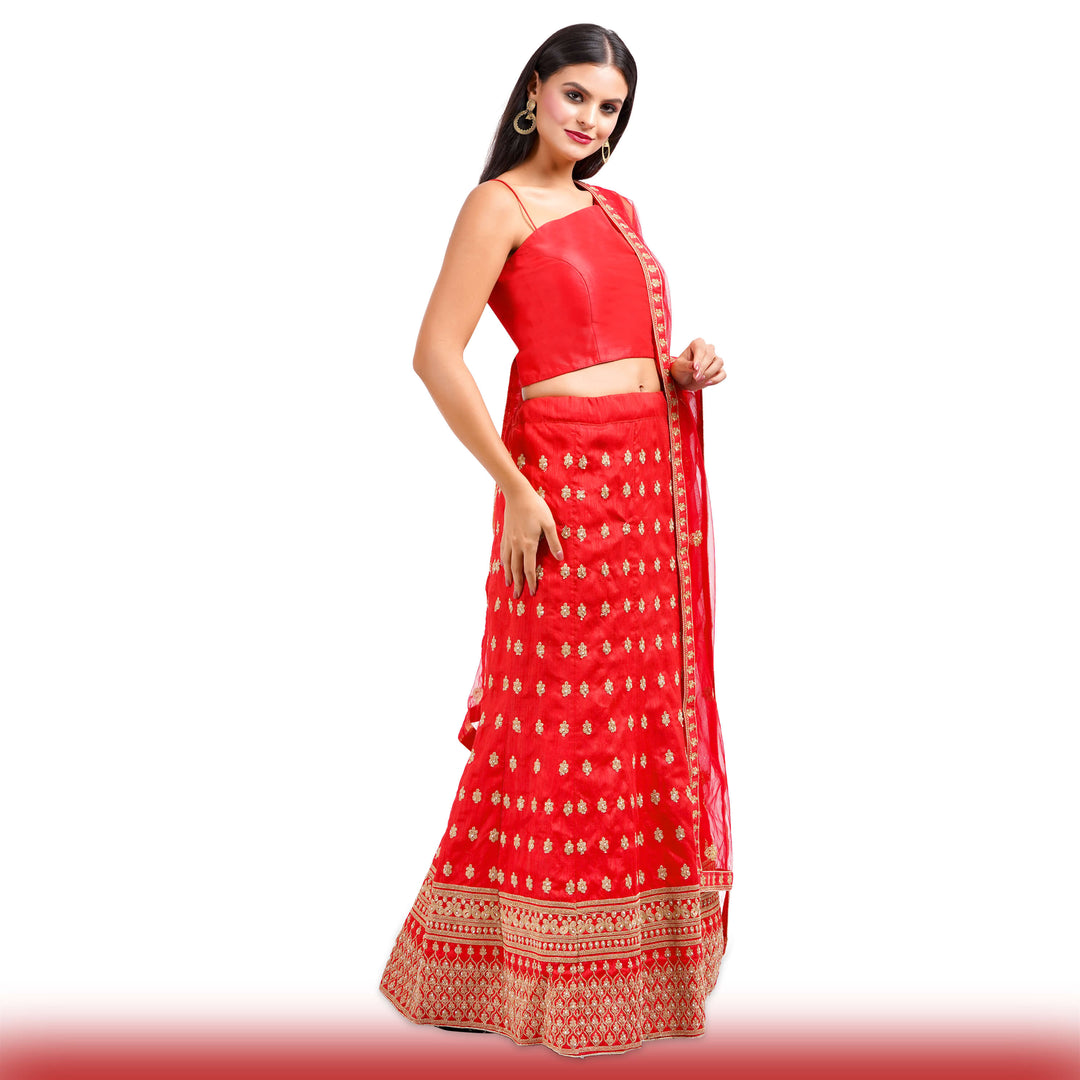 Party Lehenga in silk -Red