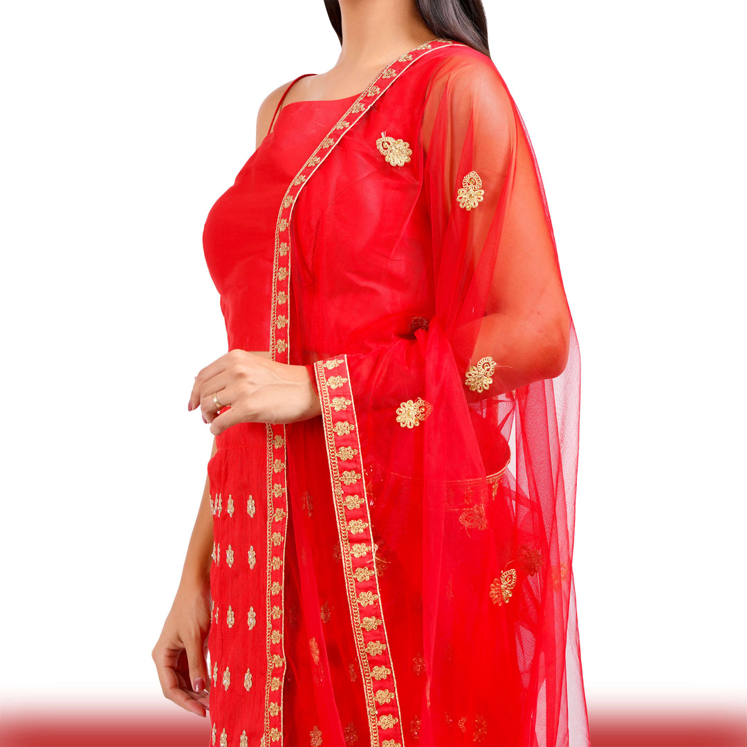 Party Lehenga in silk -Red