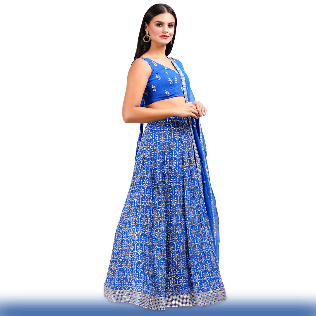 Sparkling Royal Blue Georgette Lehenga