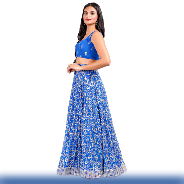 Sparkling Royal Blue Georgette Lehenga