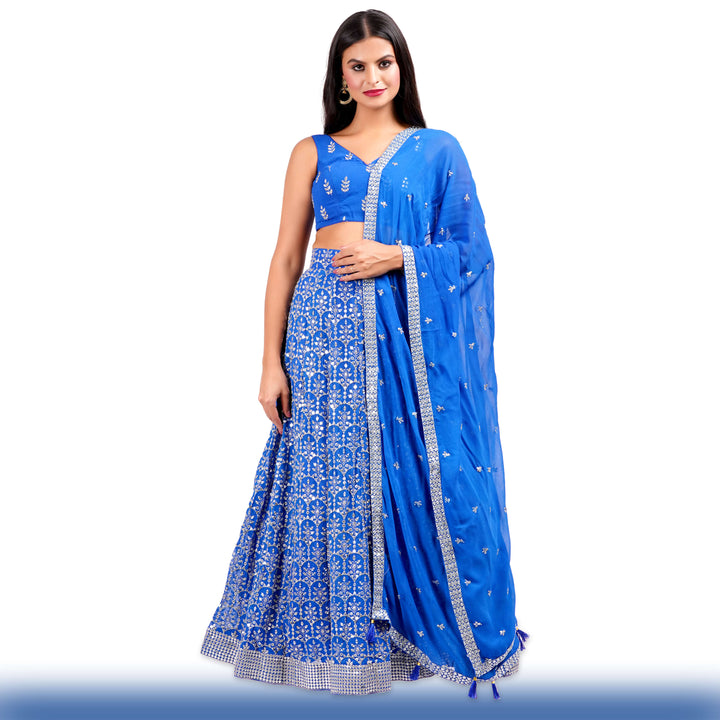 Sparkling Royal Blue Georgette Lehenga