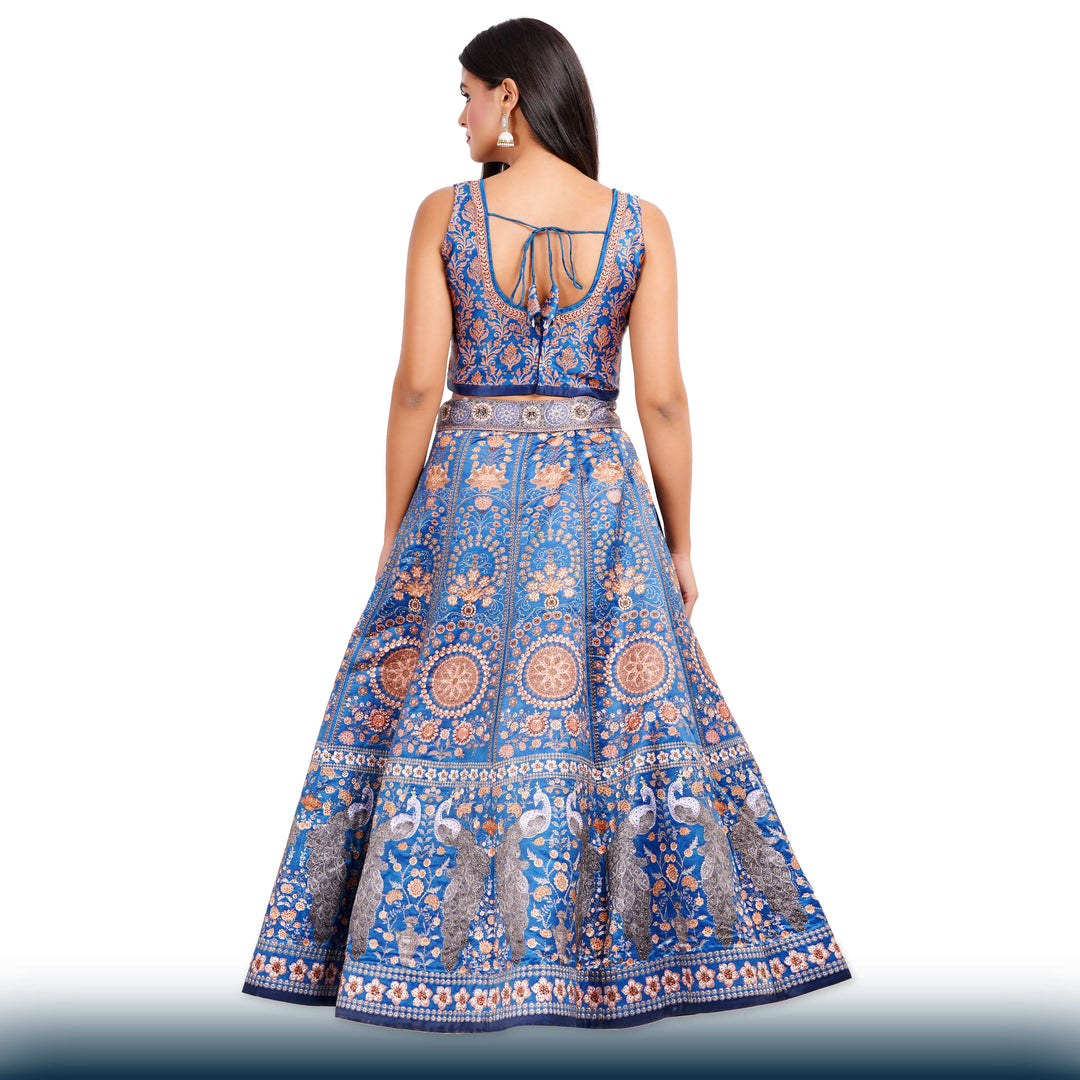 Royal Blue Silk Lehenga with Gold Stone Work