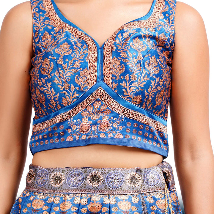 Royal Blue Silk Lehenga with Gold Stone Work