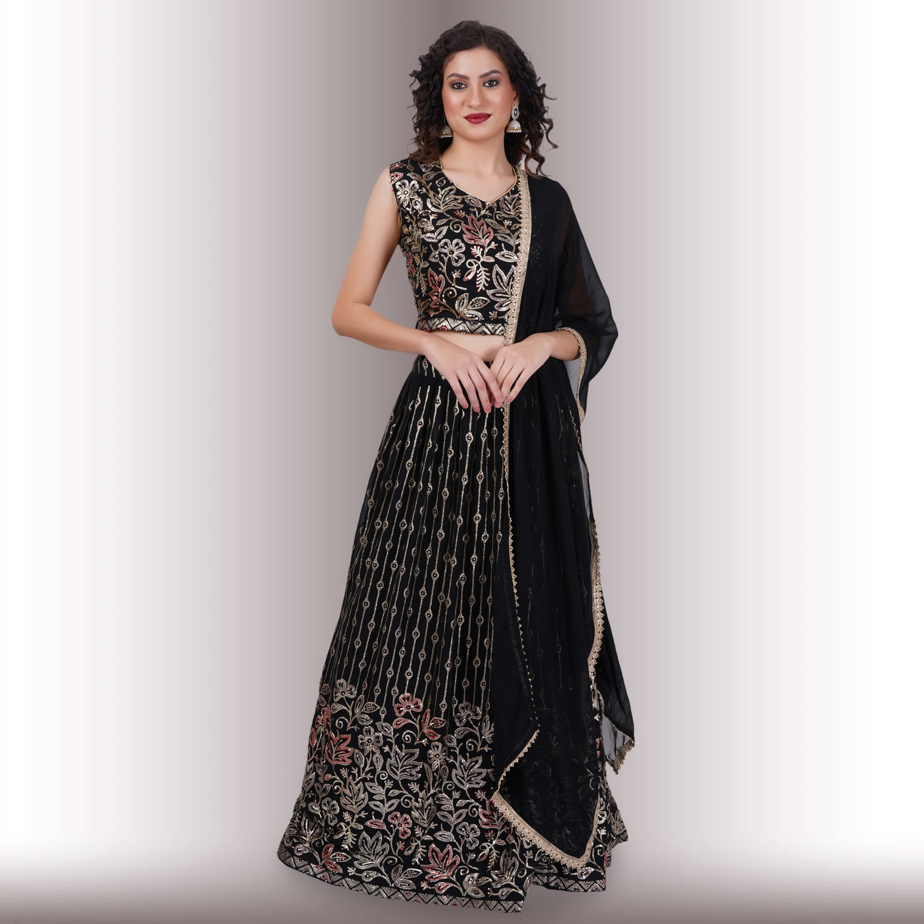 Shop Black N Silver Silk Sequins Work Umbrella Lehenga Festive Wear Online  at Best Price | Cbazaar