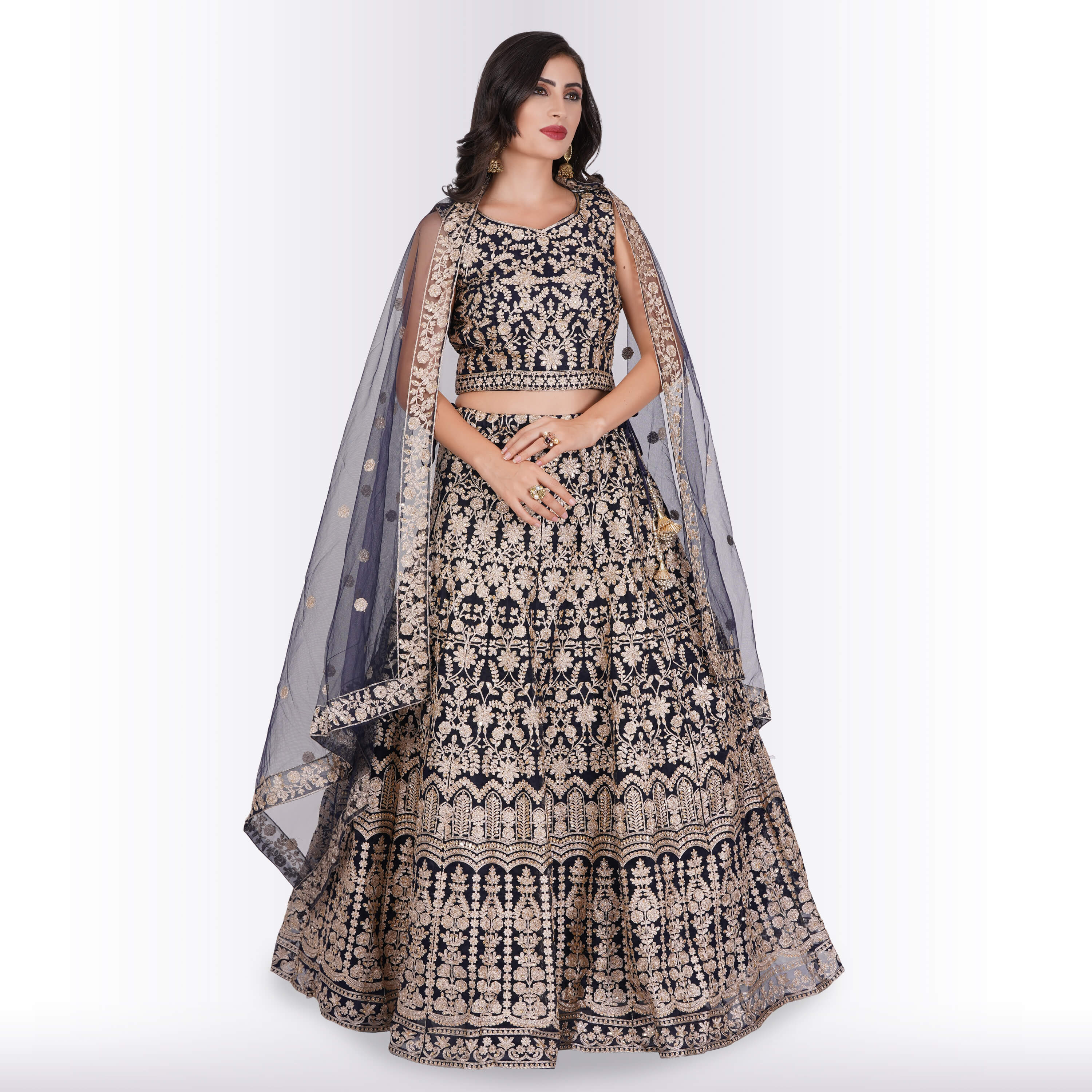 Navy Blue Dori Embroidered Lehenga Choli 2815LG07