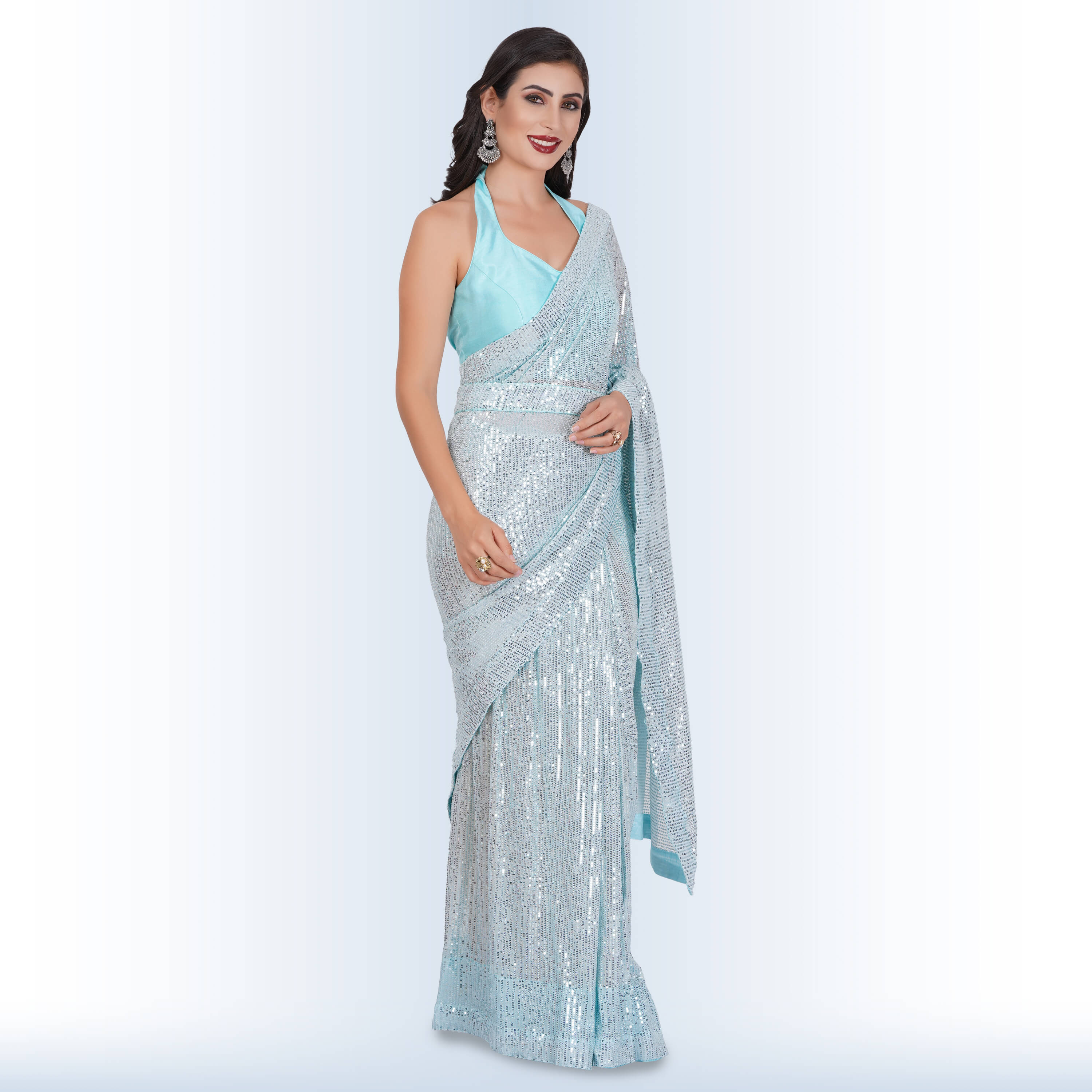 Navy Net Saree with Sequins Jal Work – Meena Bazaar