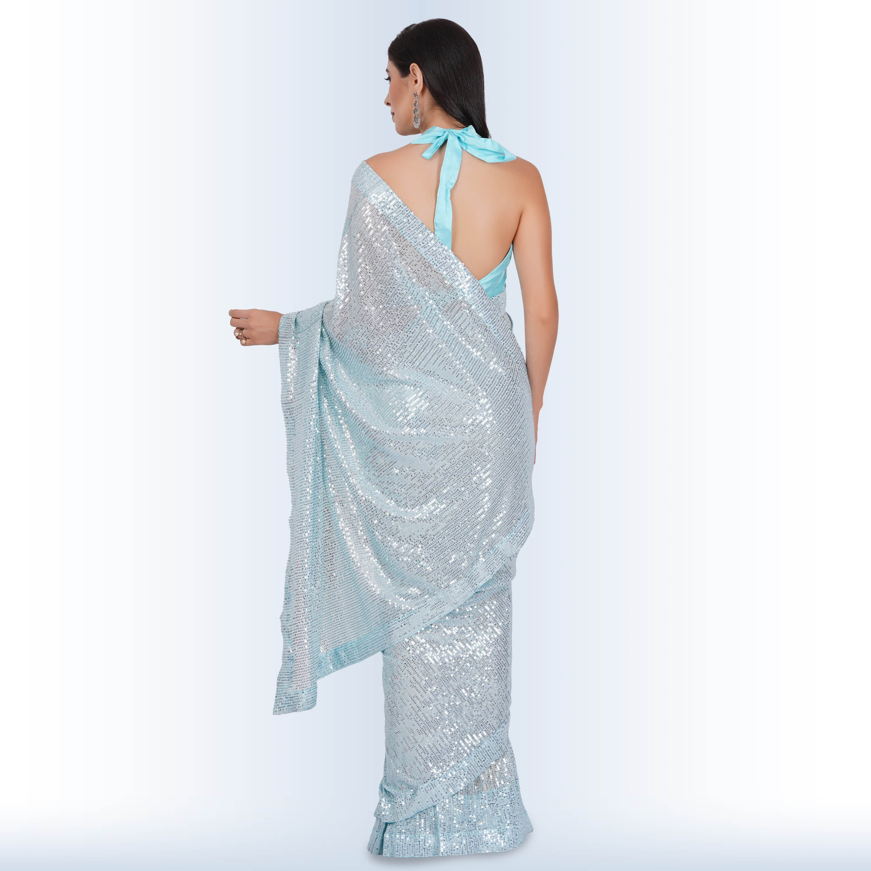 Georgette Blue Embroidered Saree