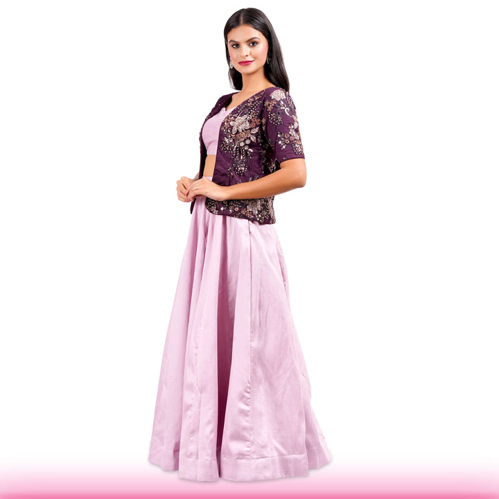 Purple Lehenga with Embroidered Jacket