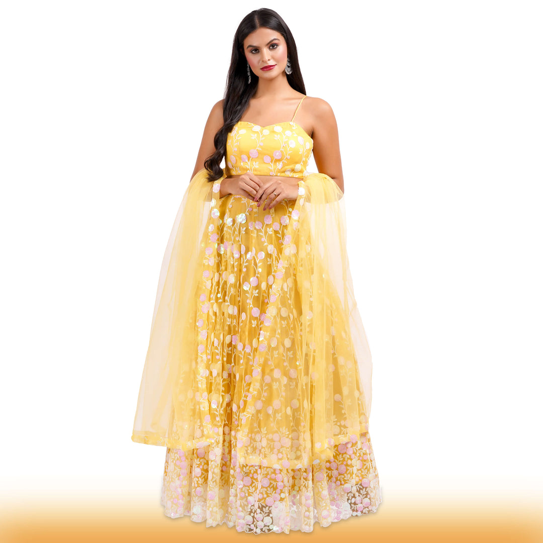 Yellow Rainbow Sequin Lehenga