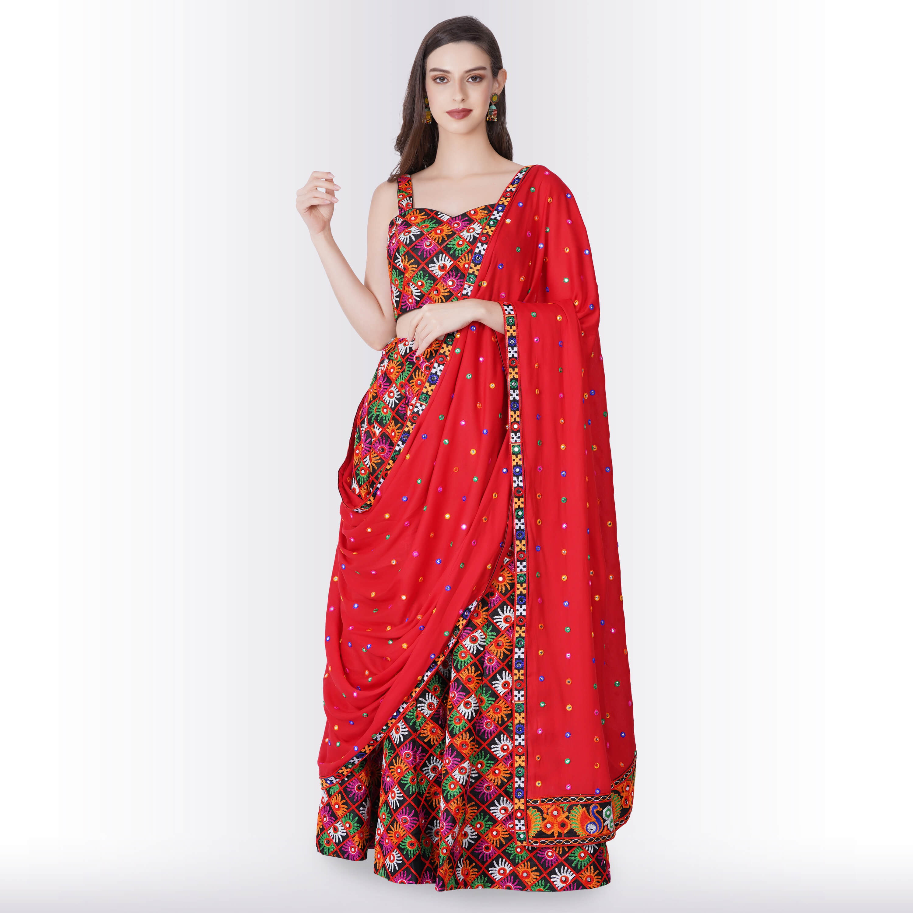 Buy Cotton Embroidered Multi Colour Lehenga Choli Online