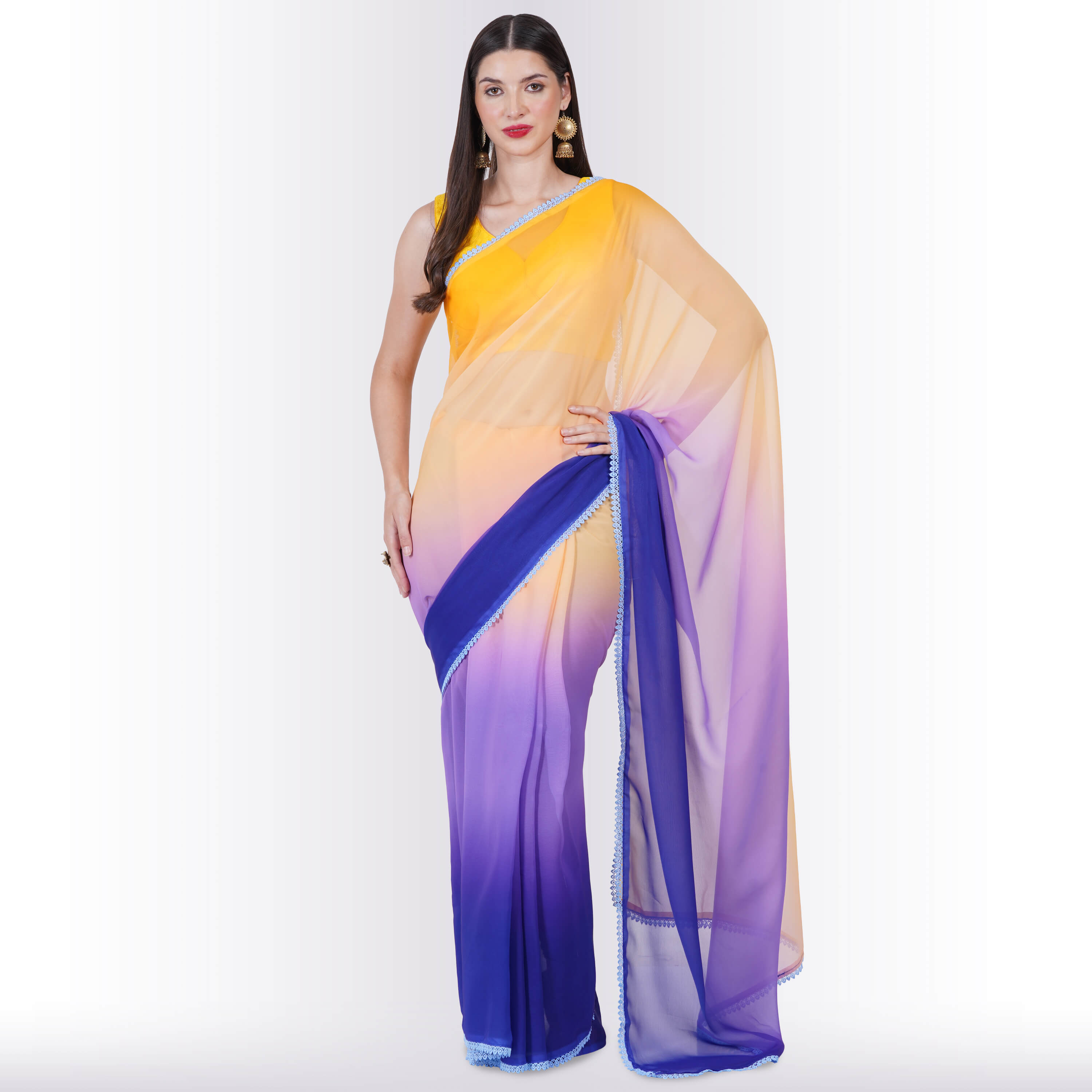 Buy Multi Color Chiffon Ombre Saree With Unstitched Blouse Piece For Women  by Nazaakat by Samara Singh Online at Aza Fashions.