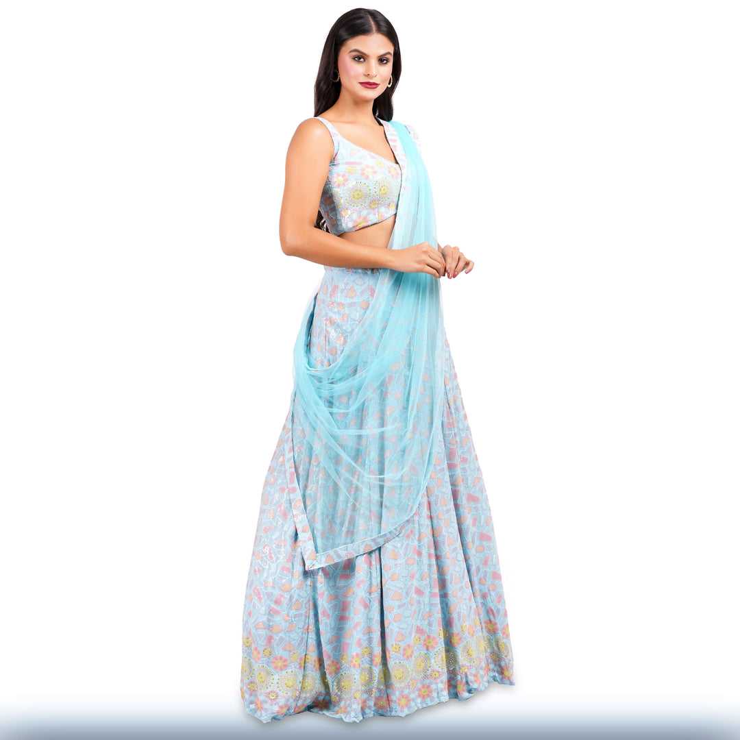 Baby Blue Multi-Color Sequin Lehenga