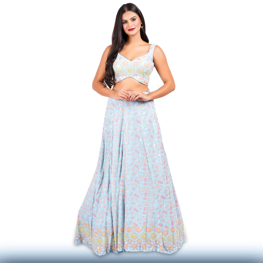 Baby Blue Multi-Color Sequin Lehenga