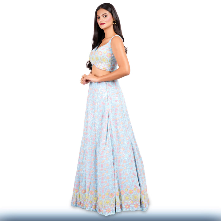 Baby Blue Multi-Color Sequin Lehenga