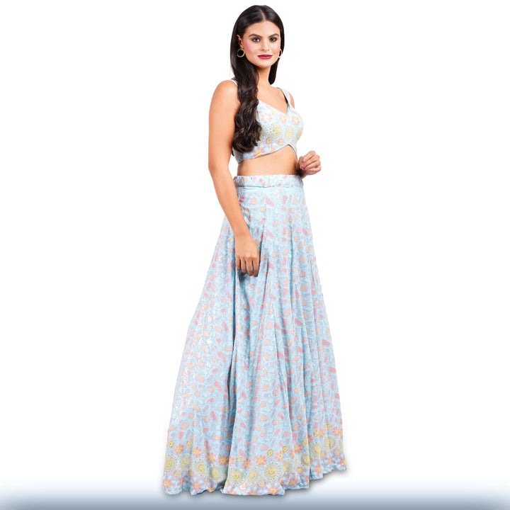 Baby Blue Multi-Color Sequin Lehenga