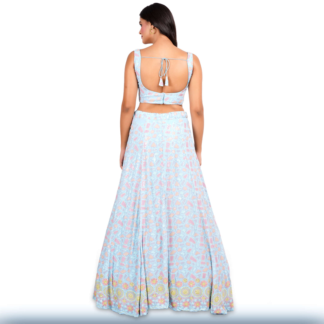 Baby Blue Multi-Color Sequin Lehenga