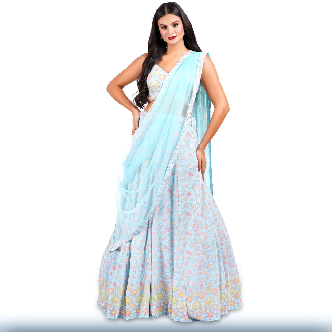 Baby Blue Multi-Color Sequin Lehenga