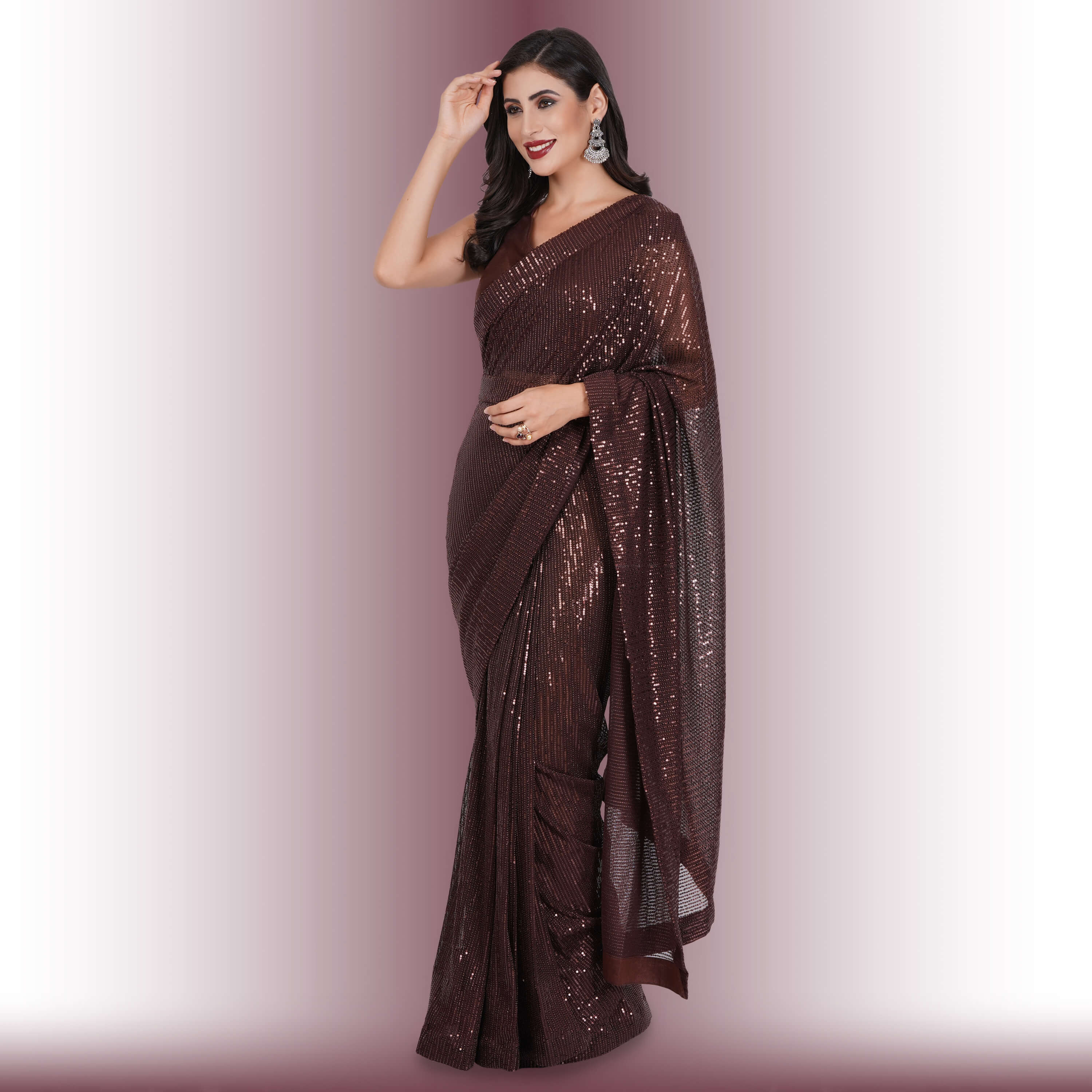 SEEWELL.in Women's Designer Pleated Crush Rich & Skin Friendly Georgette  Saree With Lakhnavi Embroidery Sequence Work Blouse Piece | Elaychi PISTA :  Amazon.in: Fashion