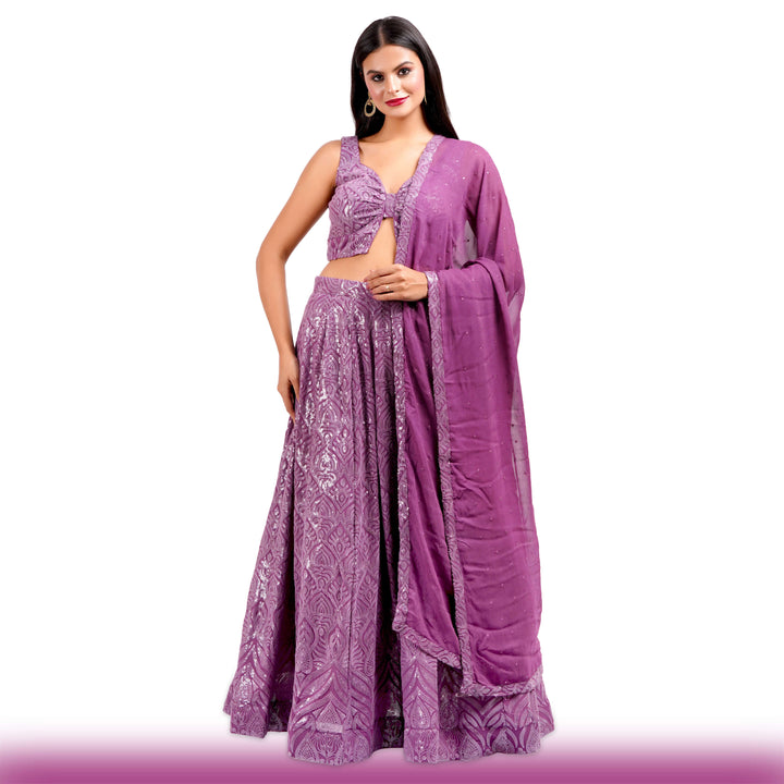 Purple Georgette Sequin Lehenga