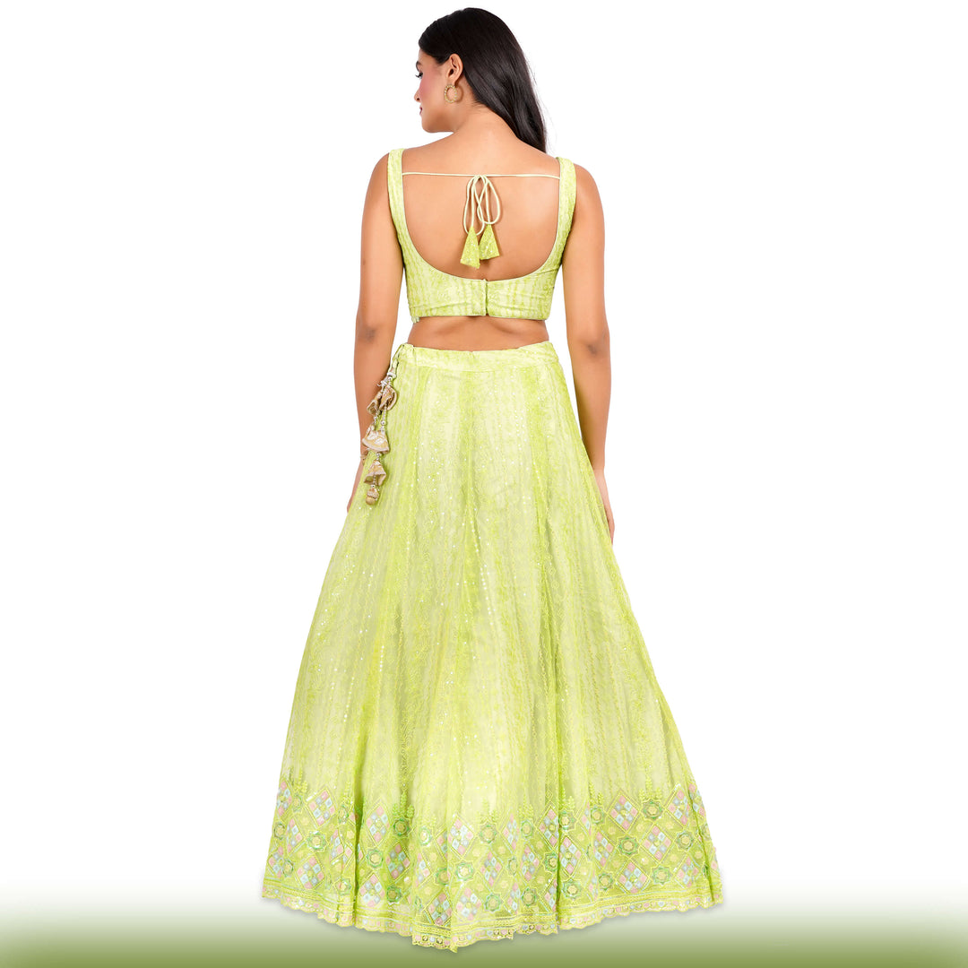 Sequin Embroidered Lime Green Lehenga